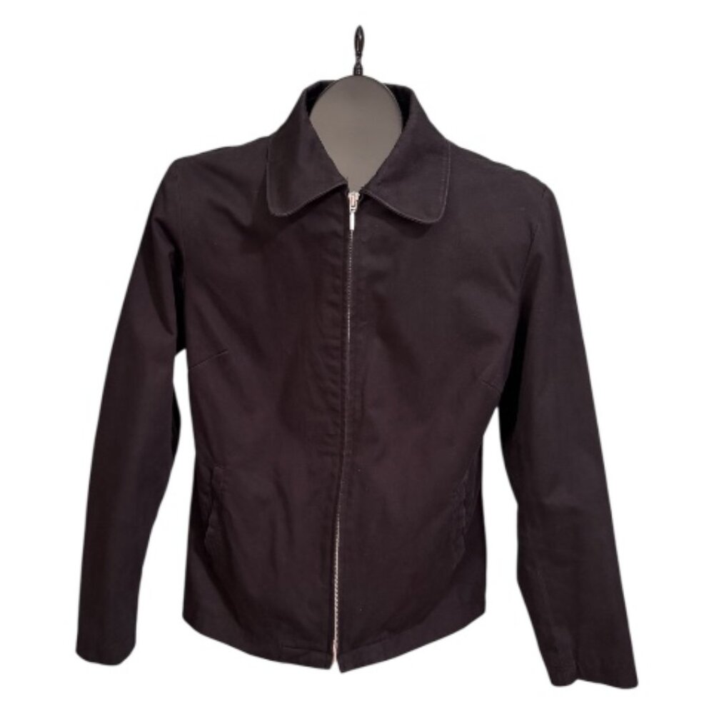 GAP Vintage Cotton Full Front Zip Jacket M Solid Black Fully Lined Y2K 10/2000